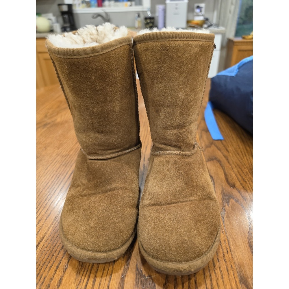 Minnetonka Olympia Brown Leather Sheepskin Mid-Calf Winter Boots Womens Size 9